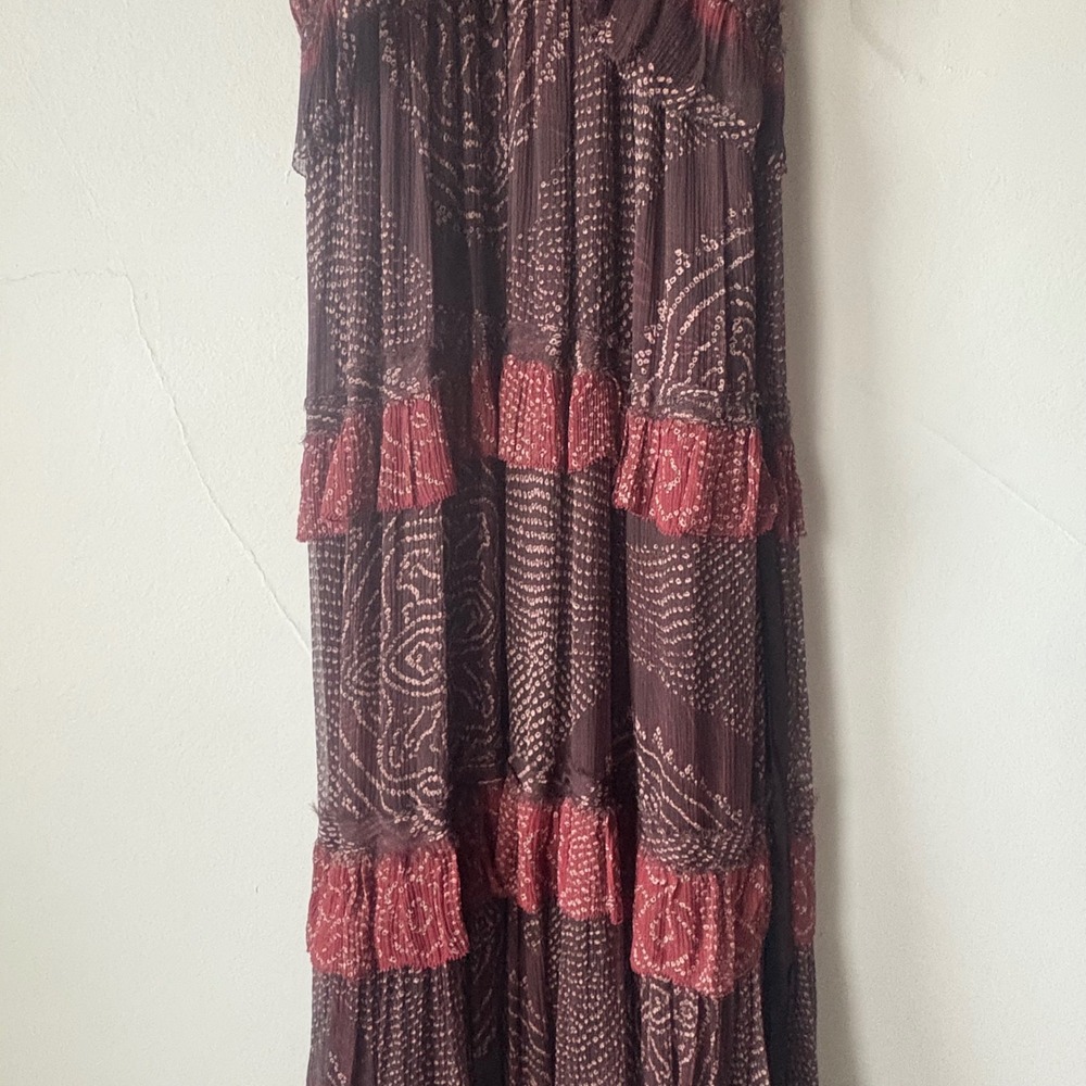 Ulla Johnson Agathe Gown Garnet Silk Crinkle Chiffon Tiered‎ Maxi Dress Size 4 - Picture 9 of 13